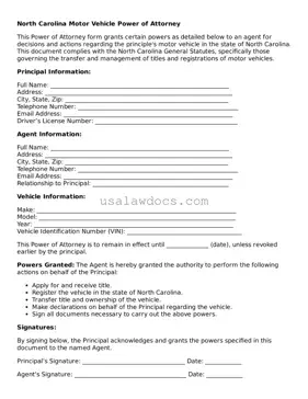 Attorney-Approved  Motor Vehicle Power of Attorney Form for North Carolina