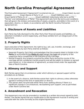 Attorney-Approved  Prenuptial Agreement Form for North Carolina