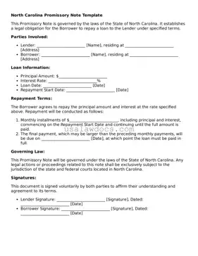 Attorney-Approved  Promissory Note Form for North Carolina