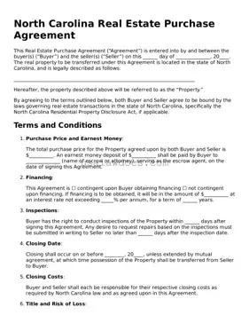 Attorney-Approved  Real Estate Purchase Agreement Form for North Carolina
