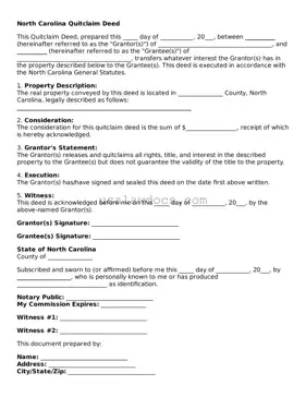Attorney-Approved  Quitclaim Deed Form for North Carolina
