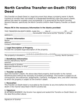 Attorney-Approved  Transfer-on-Death Deed Form for North Carolina