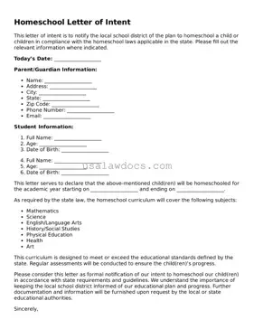 Free Homeschool Letter of Intent Form