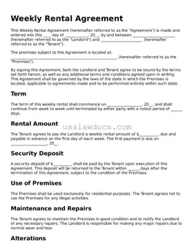 Free Weekly Rental Agreement Form