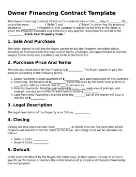 Free Owner Financing Contract Form