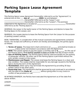 Free Parking Space Lease Agreement Form