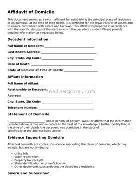 Free Affidavit of Domicile Form