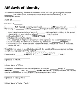 Free Affidavit of Identity Form