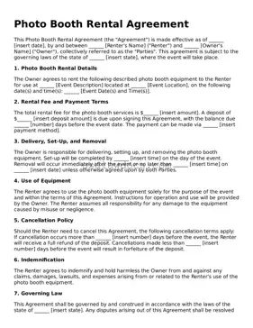 Free Photo Booth Rental Agreement Form