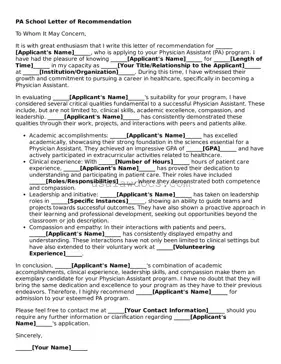 Free PA School Letter of Recommendation Form