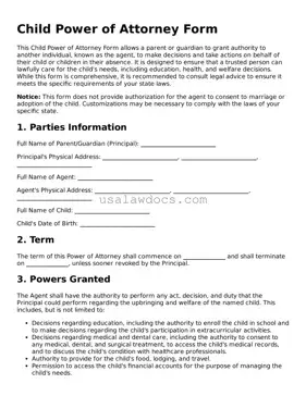 Free Power of Attorney for a Child Form