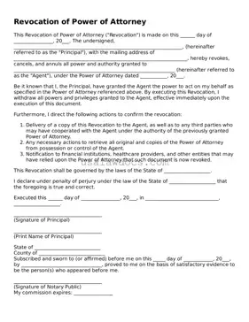 Free Revocation of Power of Attorney Form