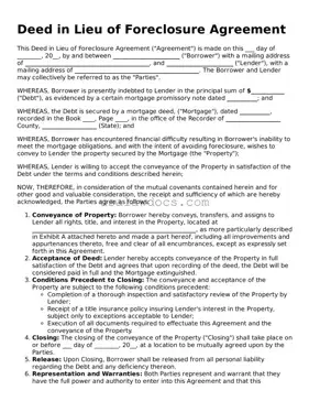 Free Deed in Lieu of Foreclosure Form