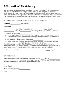 Free Affidavit of Residency Form