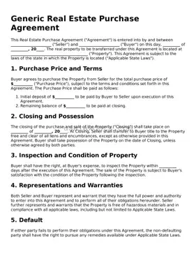 Free Real Estate Purchase Agreement Form