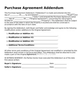 Free Purchase Agreement Addendum Form
