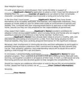 Free Adoption Letter of Recommendation Form