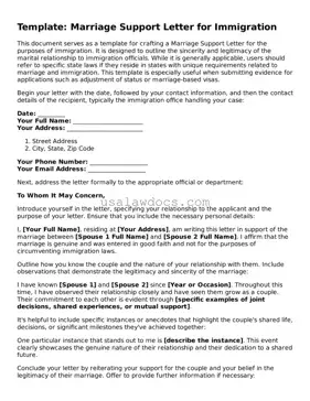 Free Marriage Support Letter for Immigration Form