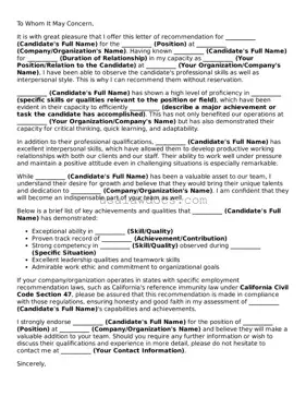 Free Recommendation Letter Form