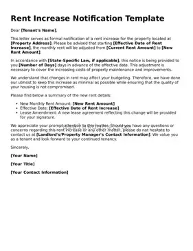 Free Rent Increase Letter Form