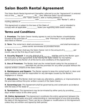 Free Salon Booth Rental Agreement Form