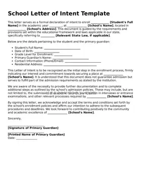 Free School Letter of Intent Form