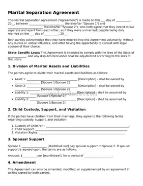 Free Marital Separation Agreement Form