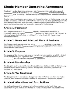 Free Single-Member Operating Agreement Form