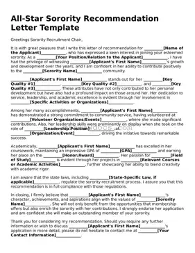 Free Sorority Recommendation Letter Form
