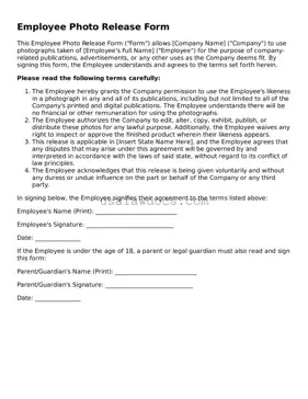 Free Employee Photo Release Form