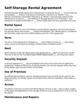 Free Self-Storage Rental Agreement Form