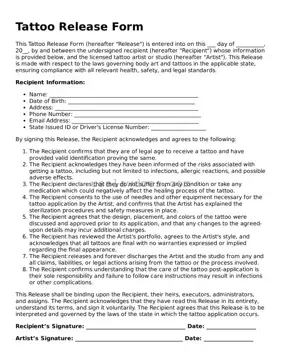 Free Tattoo Release Form