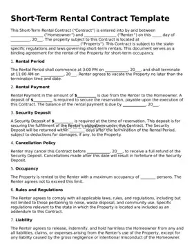 Free Short-Term Rental Contract Form