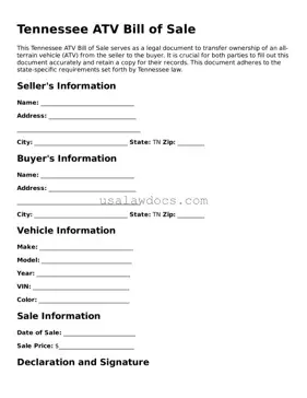 Attorney-Approved  ATV Bill of Sale Form for Tennessee