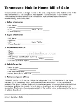 Attorney-Approved  Mobile Home Bill of Sale Form for Tennessee
