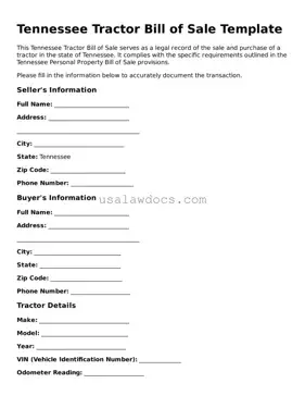Attorney-Approved  Tractor Bill of Sale Form for Tennessee