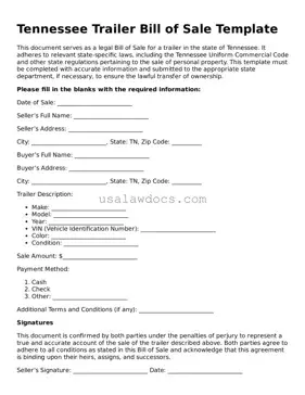 Attorney-Approved  Trailer Bill of Sale Form for Tennessee