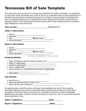 Attorney-Approved  Bill of Sale Form for Tennessee