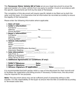 Attorney-Approved  Motor Vehicle Bill of Sale Form for Tennessee