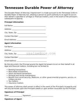 Attorney-Approved  Durable Power of Attorney Form for Tennessee