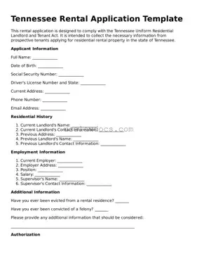 Attorney-Approved  Rental Application Form for Tennessee