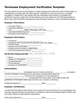 Attorney-Approved  Employment Verification Form for Tennessee
