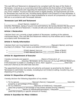 Attorney-Approved  Last Will and Testament Form for Tennessee
