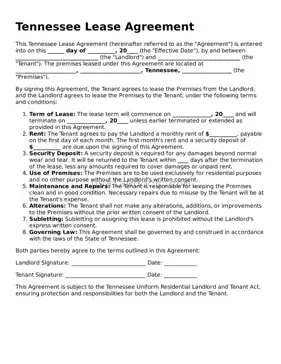 Attorney-Approved  Lease Agreement Form for Tennessee