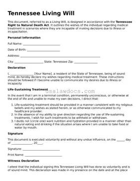 Attorney-Approved  Living Will Form for Tennessee