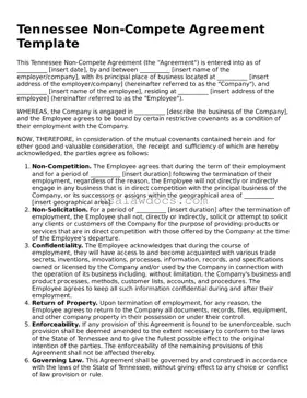 Attorney-Approved  Non-compete Agreement Form for Tennessee