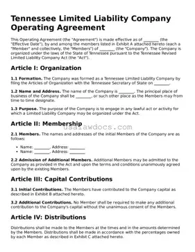 Attorney-Approved  Operating Agreement Form for Tennessee