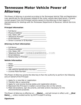 Attorney-Approved  Motor Vehicle Power of Attorney Form for Tennessee