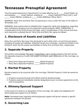 Attorney-Approved  Prenuptial Agreement Form for Tennessee