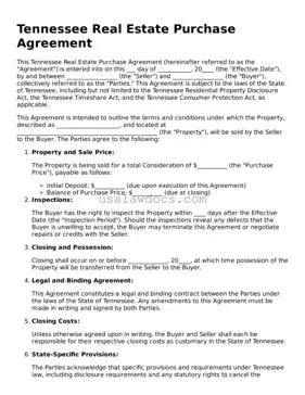 Attorney-Approved  Real Estate Purchase Agreement Form for Tennessee